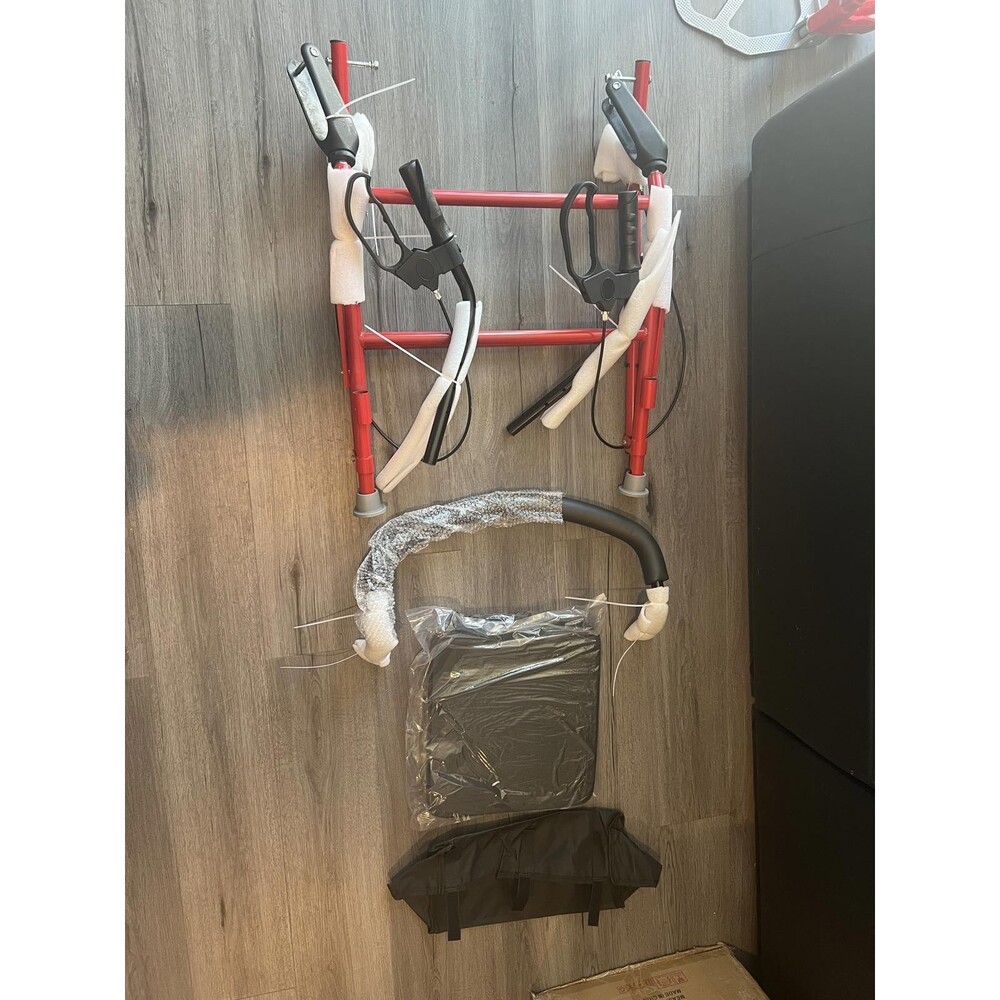 Foldable Red Walker with Seat and Carry Bag - missing wheels